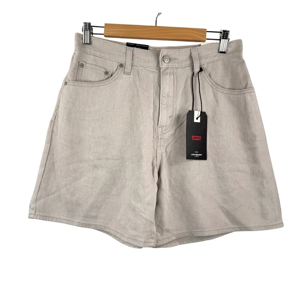 Levi's High Baggy Shorts sz 28 Tan Khaki‎ Linen Blend High Rise Lightweight